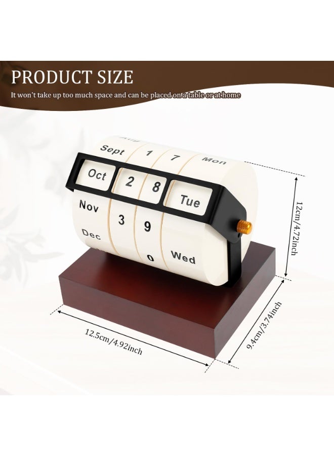 Bukela Wooden Perpetual Calendar, Vintage Desktop Flip Countdown Reminder, Mini Rotating Desk Calendar, Retro Wooden Block Date Display for Home and Office Decor - Image 2